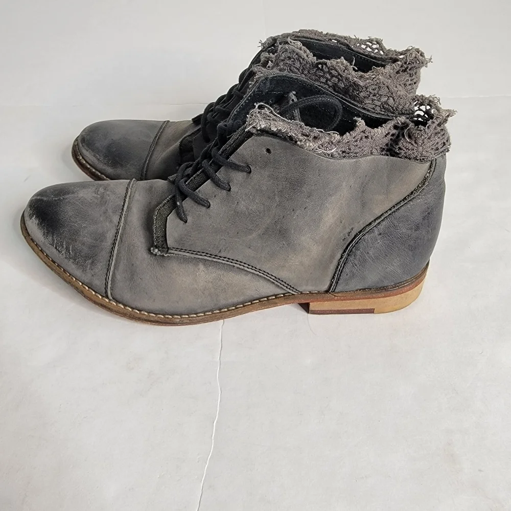 Free People 6 Distressed Booties Gray Vaughan Leather Ankle Lace Witchcore Boho